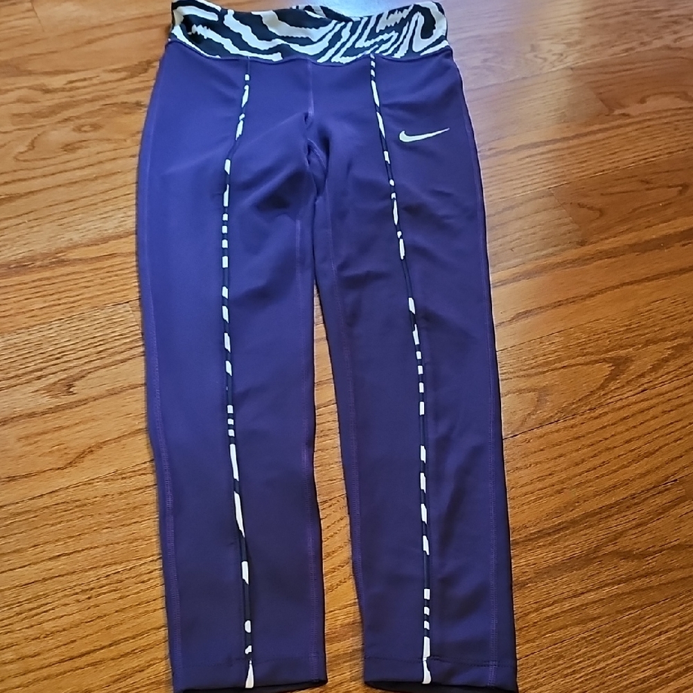 Nike Purple Girls' Leggings with Black & White Zebra Waistband